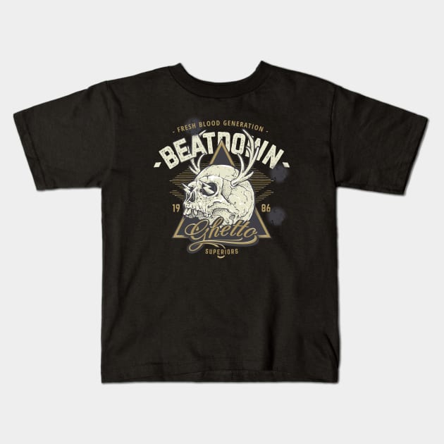 Halloween Skeleton Skull - Beat Down Kids T-Shirt by attire zone
